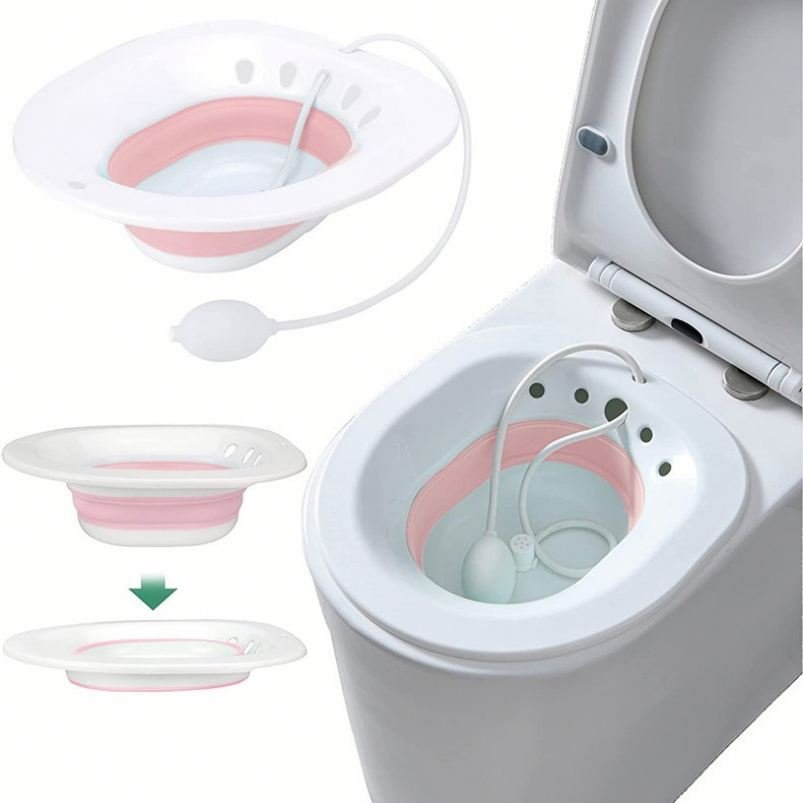 Tina plegable para baños de asiento con pera y manguera